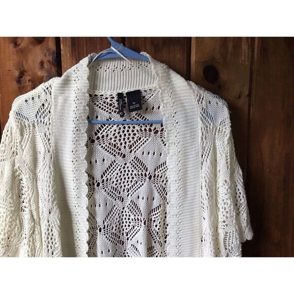 New Directions Cream Open Front Sweater 3X Short Sleeve Open Knit Coquette - Picture 2 of 8